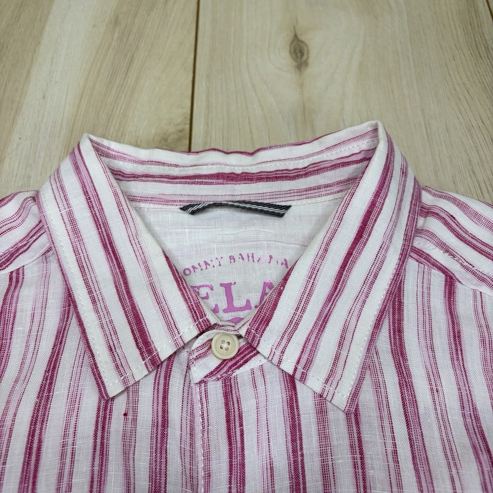 Tommy Bahama Mens 100% Linen Button Up Striped Shirt Large Long Sleeve Red White - Picture 6 of 14